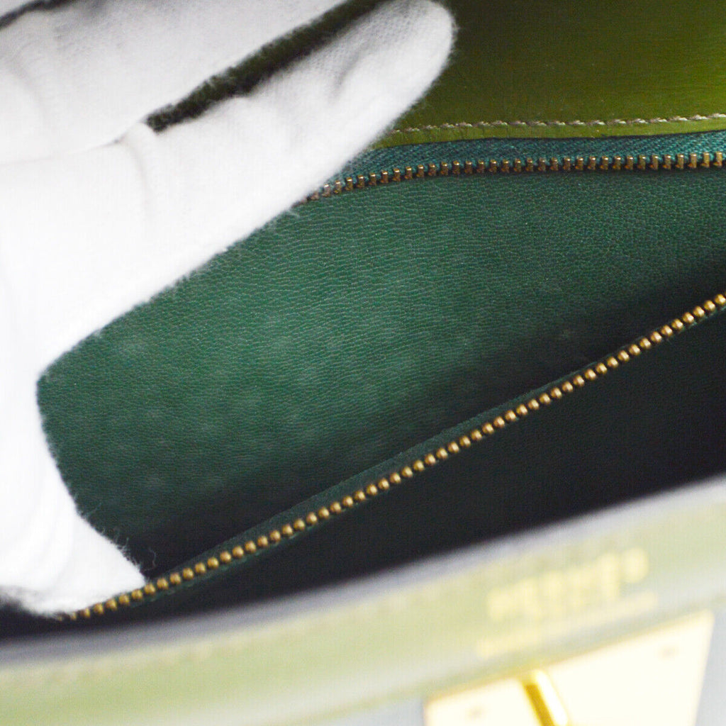 HERMES 1980 KELLY 32 SELLIER Bicolor Green Box Calf Amazonia