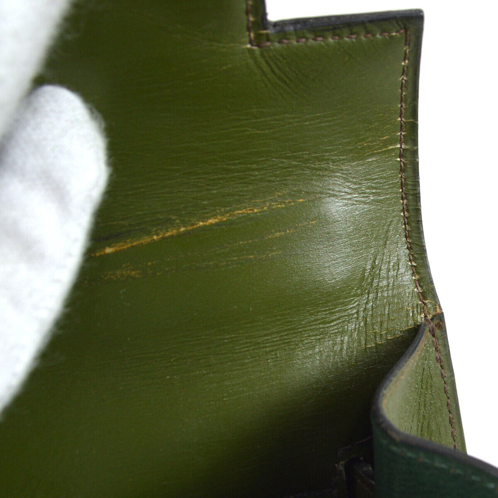 HERMES 1980 KELLY 32 SELLIER Bicolor Green Box Calf Amazonia