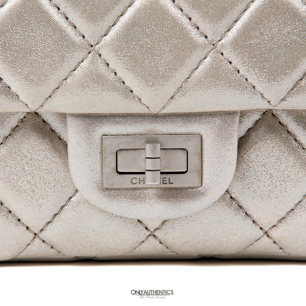 Chanel Silver Gold Leather Roll Handle Reissue Clutch
