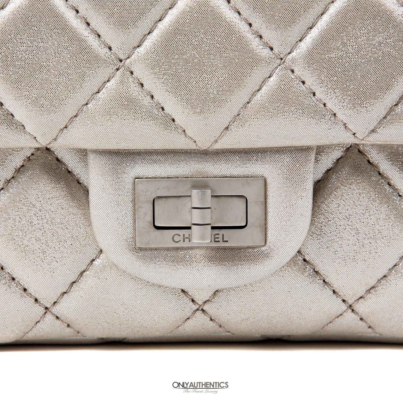 Chanel Silver Gold Leather Roll Handle Reissue Clutch