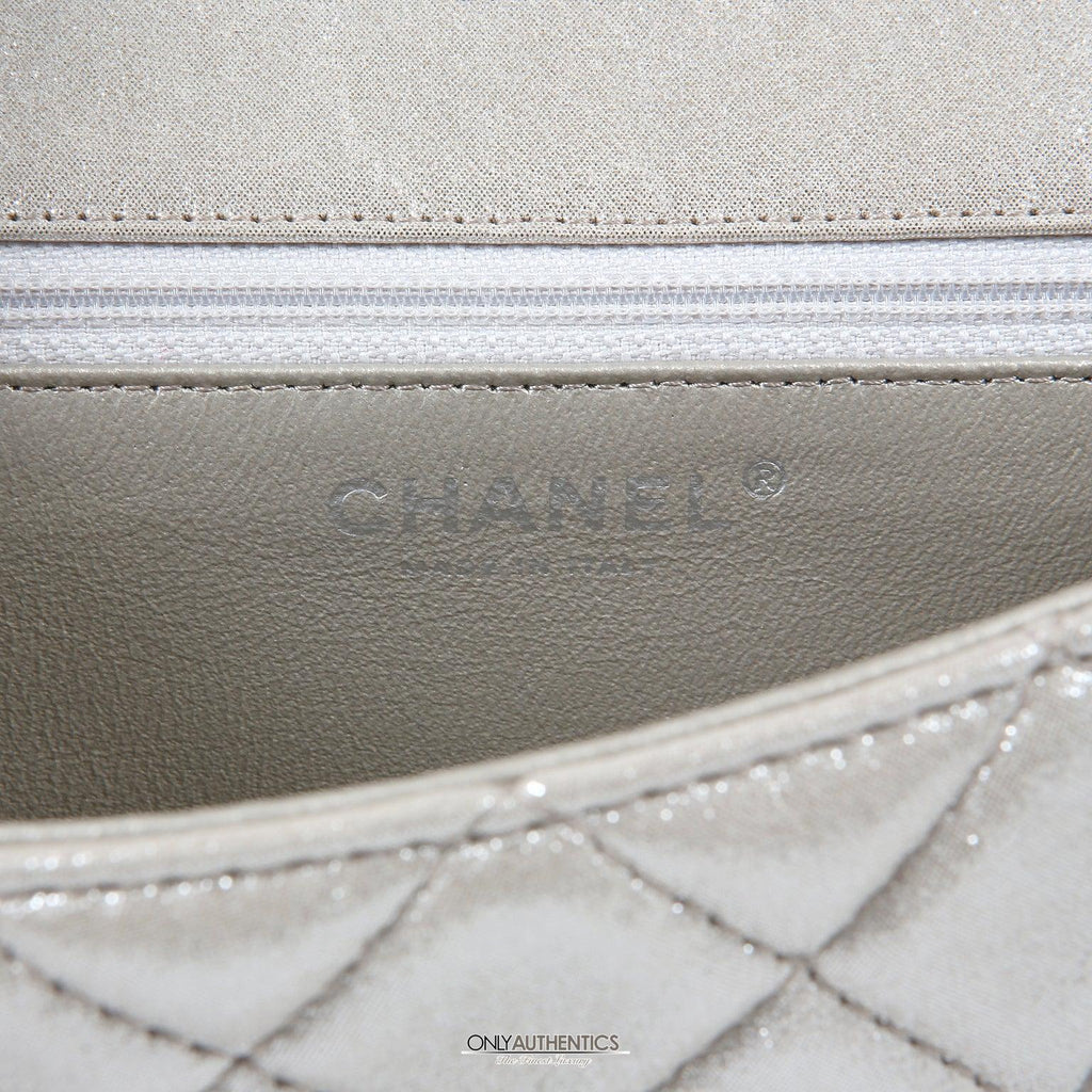 Chanel Silver Gold Leather Roll Handle Reissue Clutch