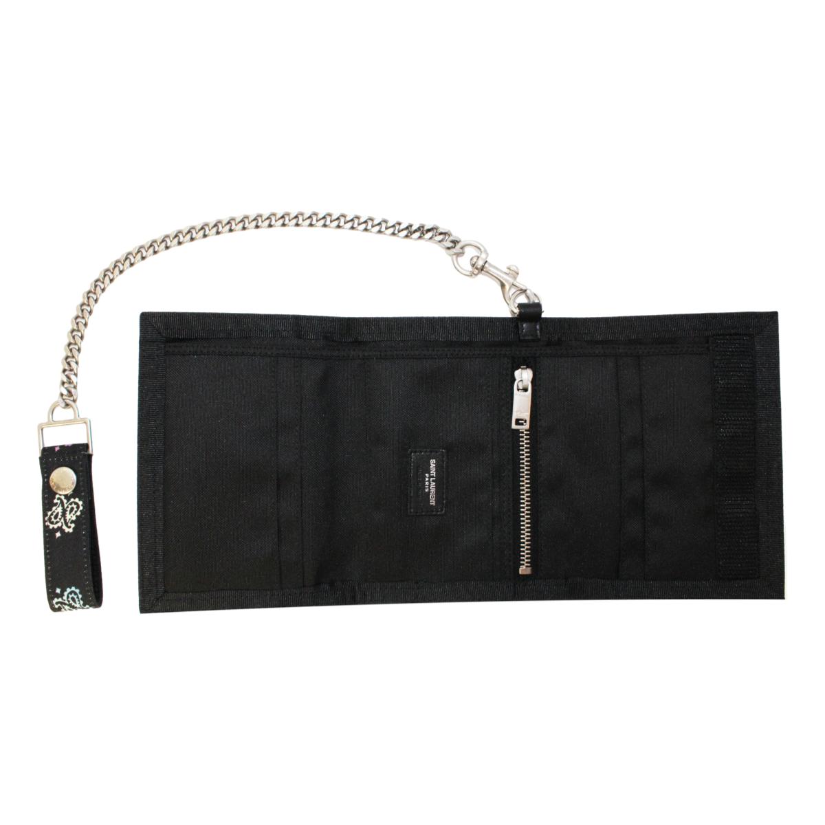 Saint Laurent Buffalo Black Nylon Bandana Chain Trifold Wallet