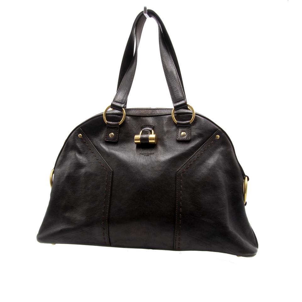 Saint Laurent Muse Stitch Large Dome Satchel Dark Brown Leather Shoulder Bag