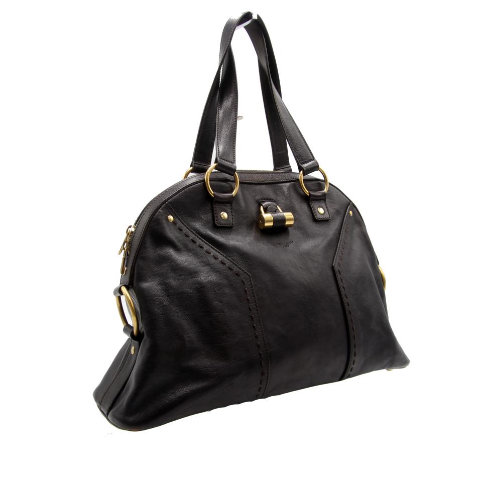 Saint Laurent Muse Stitch Large Dome Satchel Dark Brown Leather Shoulder Bag