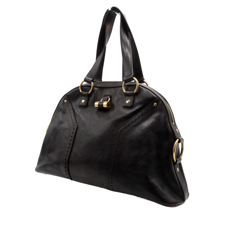 Saint Laurent Muse Stitch Large Dome Satchel Dark Brown Leather Shoulder Bag