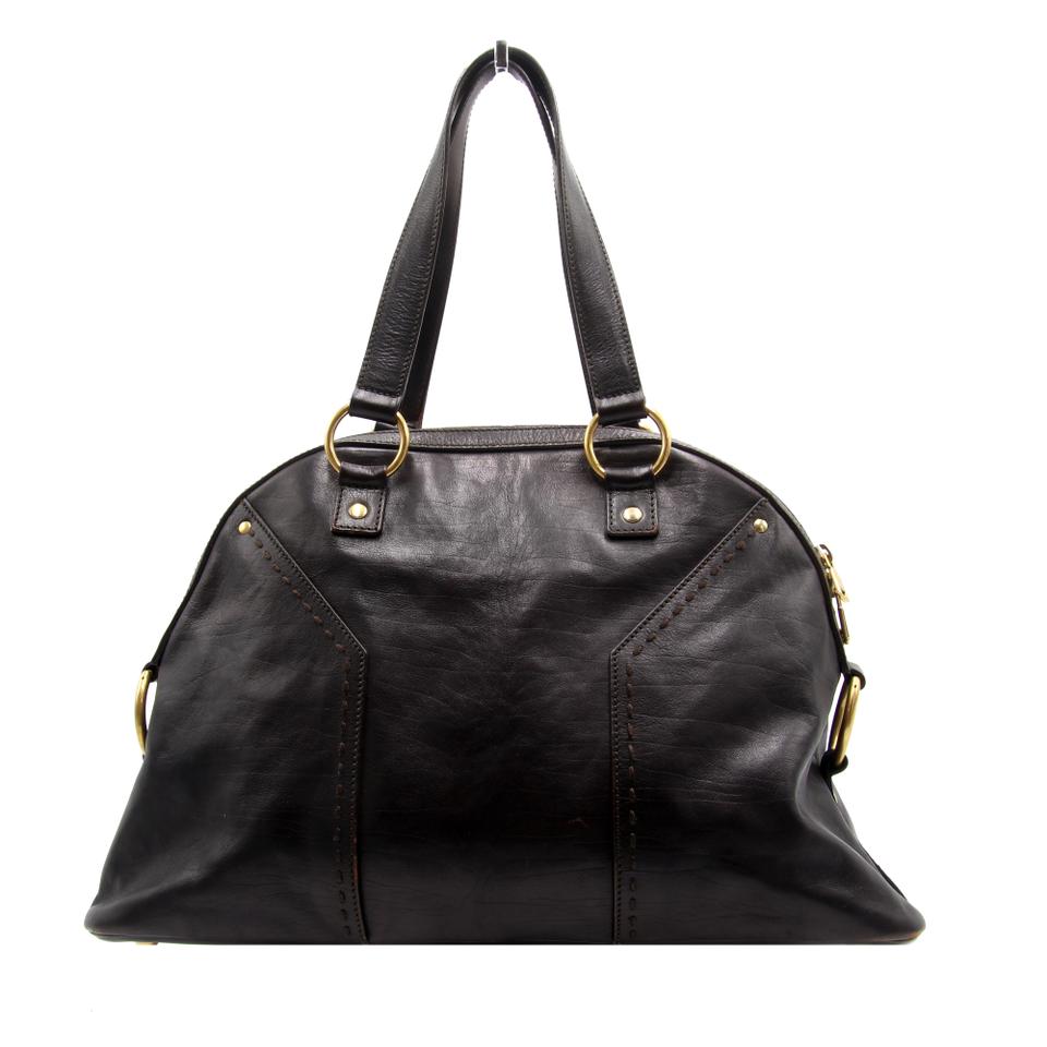 Saint Laurent Muse Stitch Large Dome Satchel Dark Brown Leather Shoulder Bag