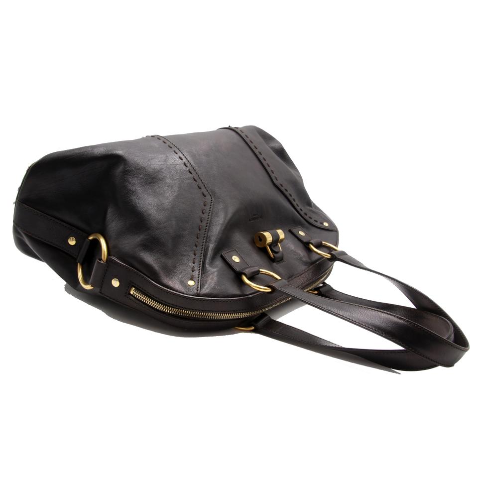 Saint Laurent Muse Stitch Large Dome Satchel Dark Brown Leather Shoulder Bag