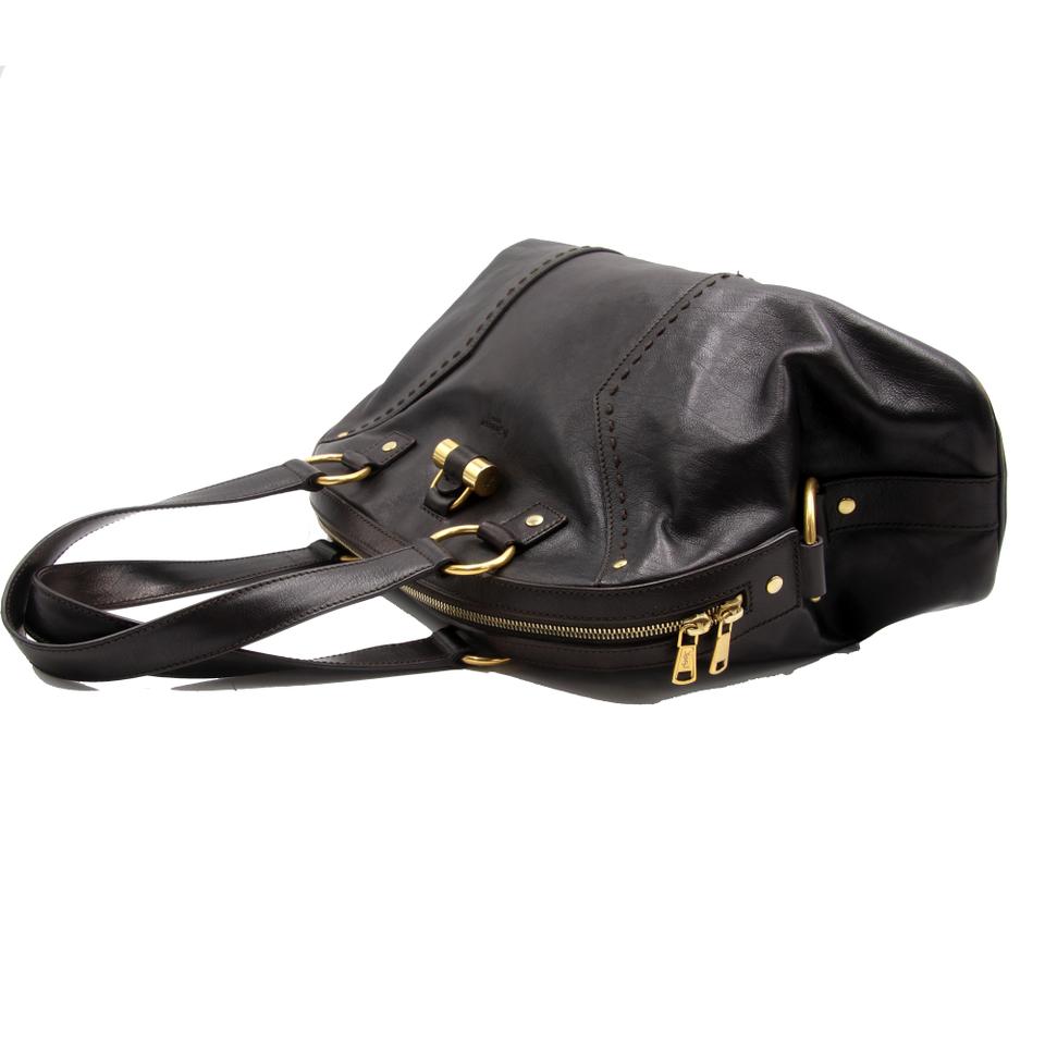 Saint Laurent Muse Stitch Large Dome Satchel Dark Brown Leather Shoulder Bag