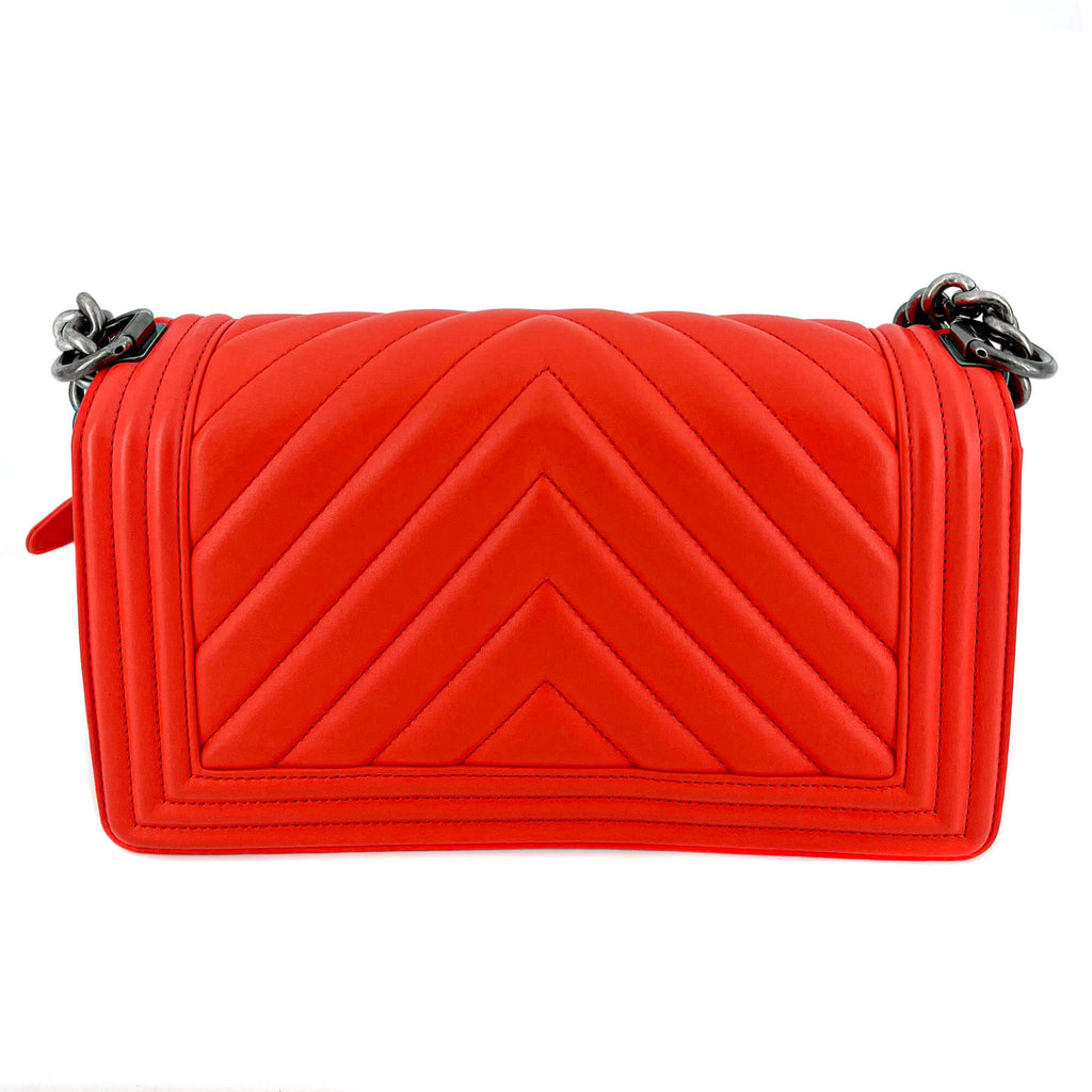 Chanel Boy Chevron Red Ruthenium