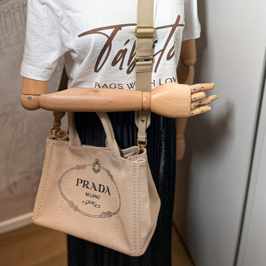 Prada 2-Way Canvas Tote Bag Beige