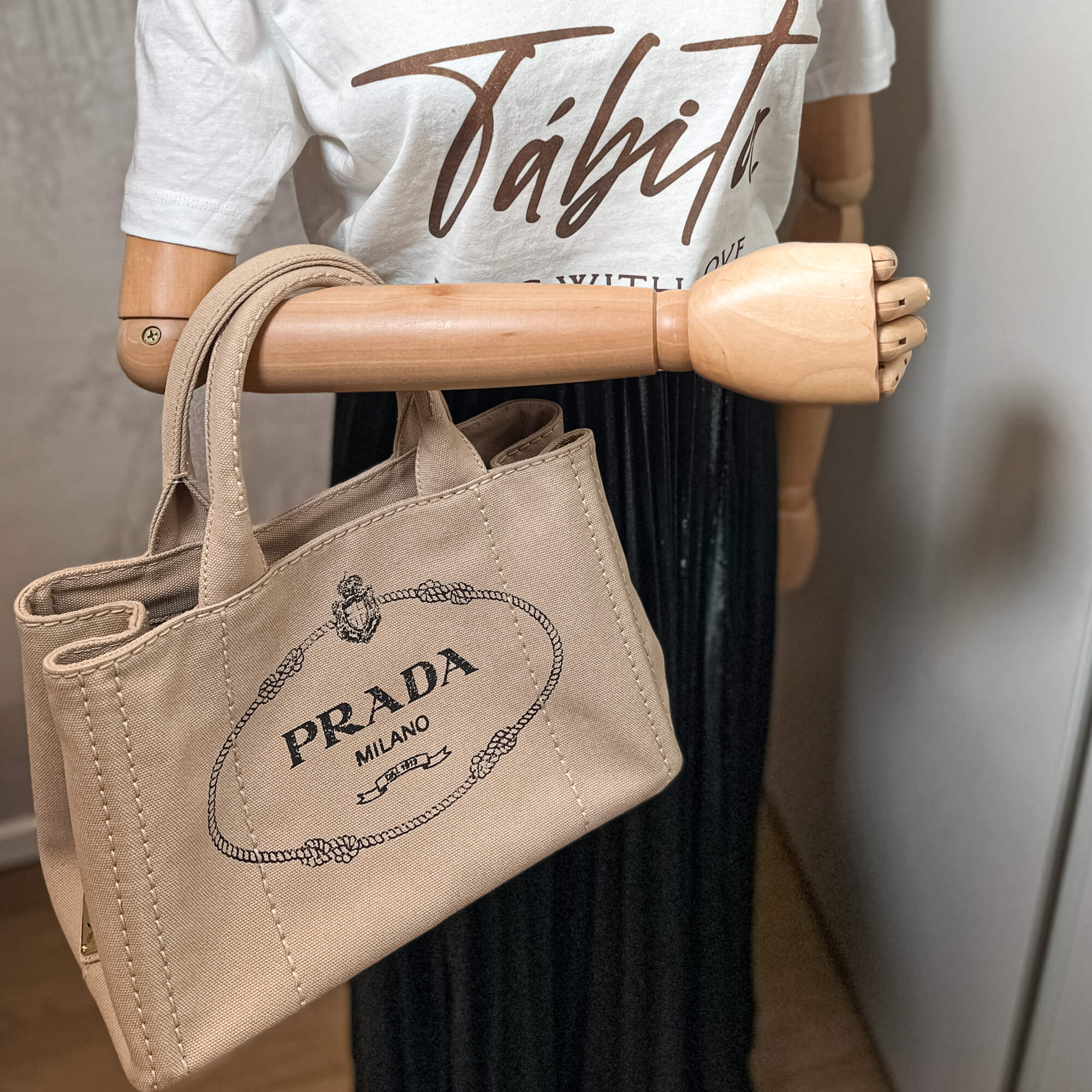 Prada 2-Way Canvas Tote Bag Beige