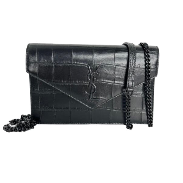 Saint Laurent Embossed Croc Envelope Wallet on Chain