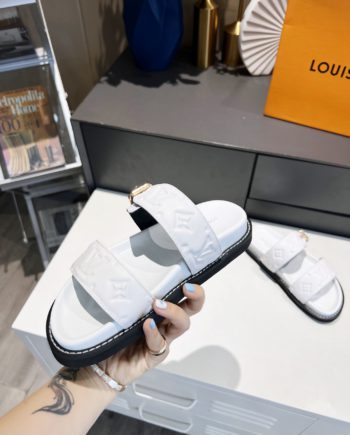 louis vuitton Women's Bom Dia Flat Mule White For Women