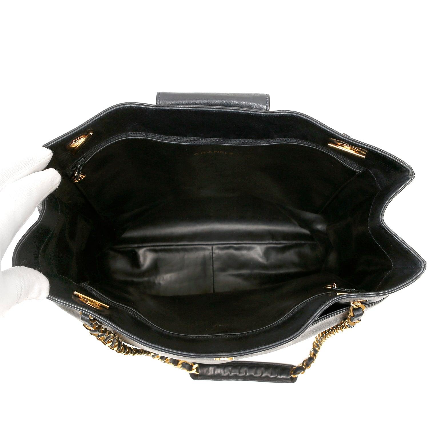 Chanel Vintage Navy Blue Lambskin Tote with Gold Hardware