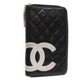 CHANEL Cambon Line Long Wallet Lamb Skin Black CC  th3796