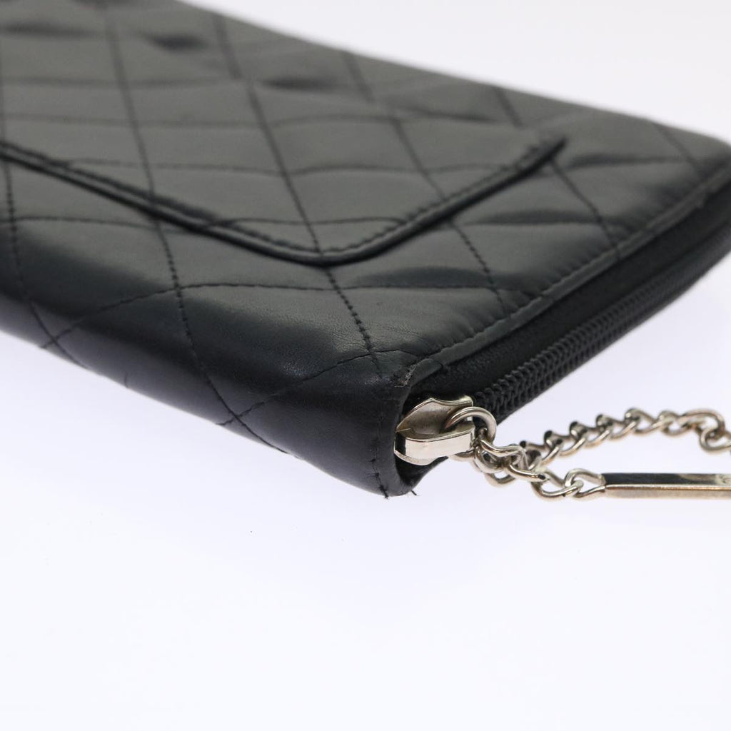 CHANEL Cambon Line Long Wallet Lamb Skin Black CC  th3796