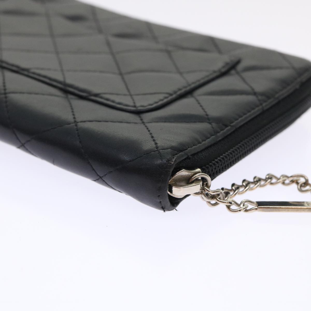 CHANEL Cambon Line Long Wallet Lamb Skin Black CC  th3796