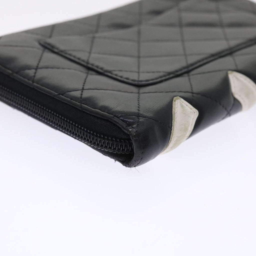 CHANEL Cambon Line Long Wallet Lamb Skin Black CC  th3796