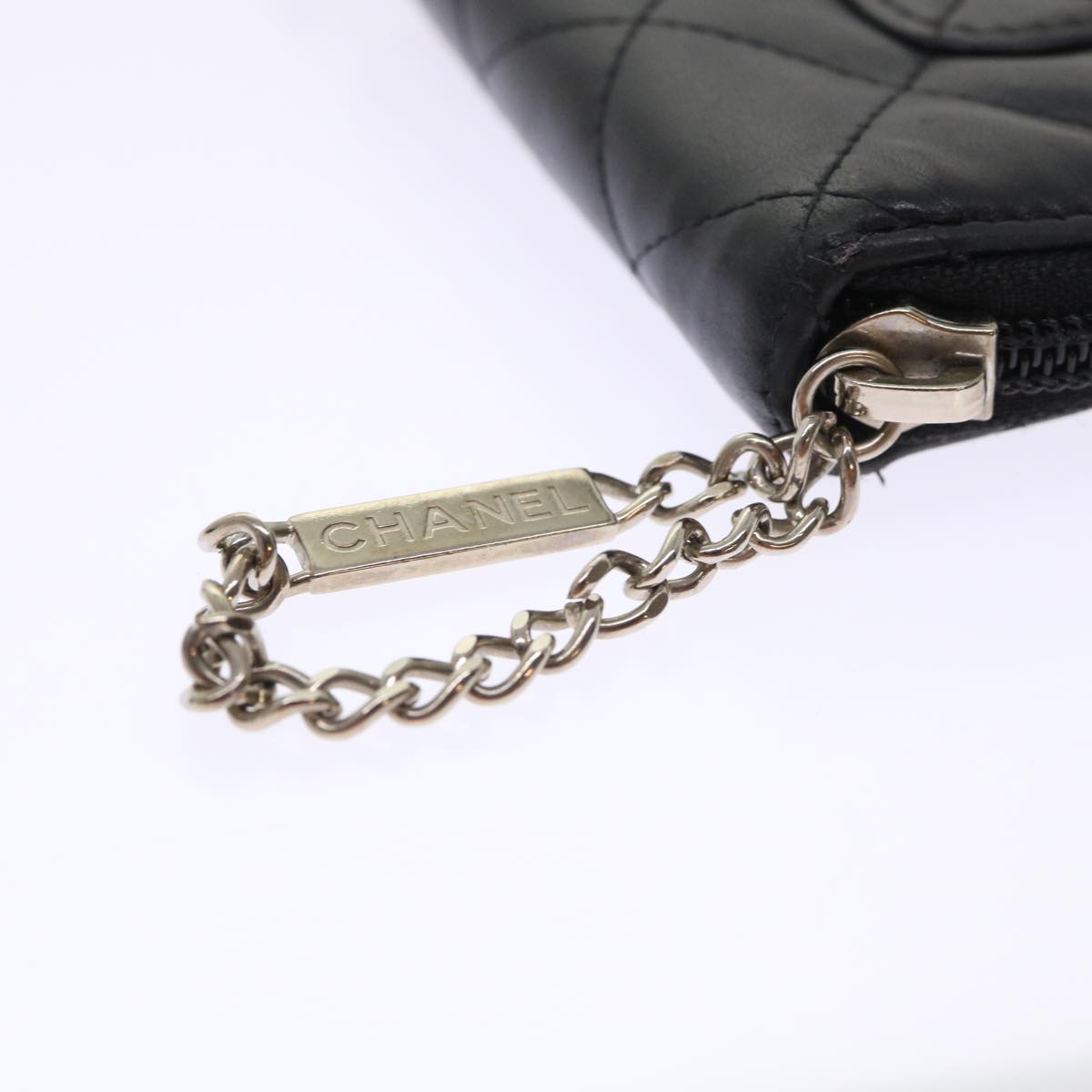 CHANEL Cambon Line Long Wallet Lamb Skin Black CC  th3796
