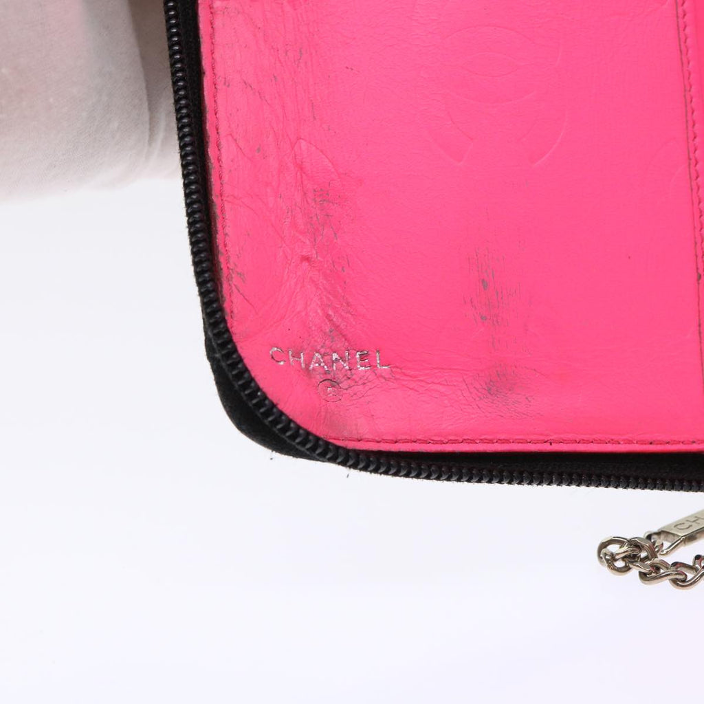CHANEL Cambon Line Long Wallet Lamb Skin Black CC  th3796
