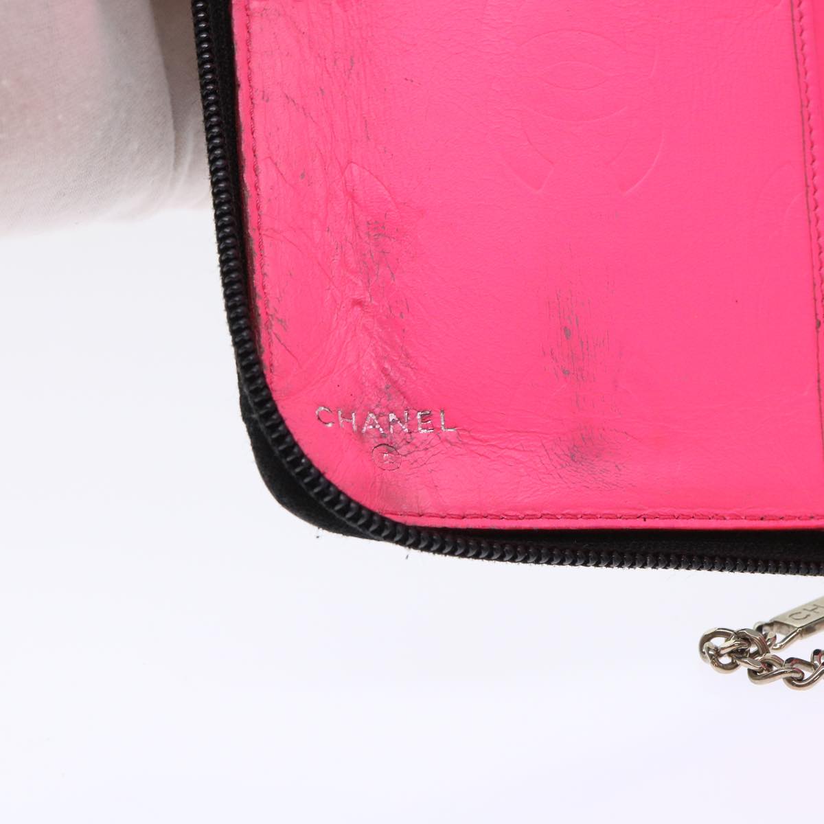 CHANEL Cambon Line Long Wallet Lamb Skin Black CC  th3796