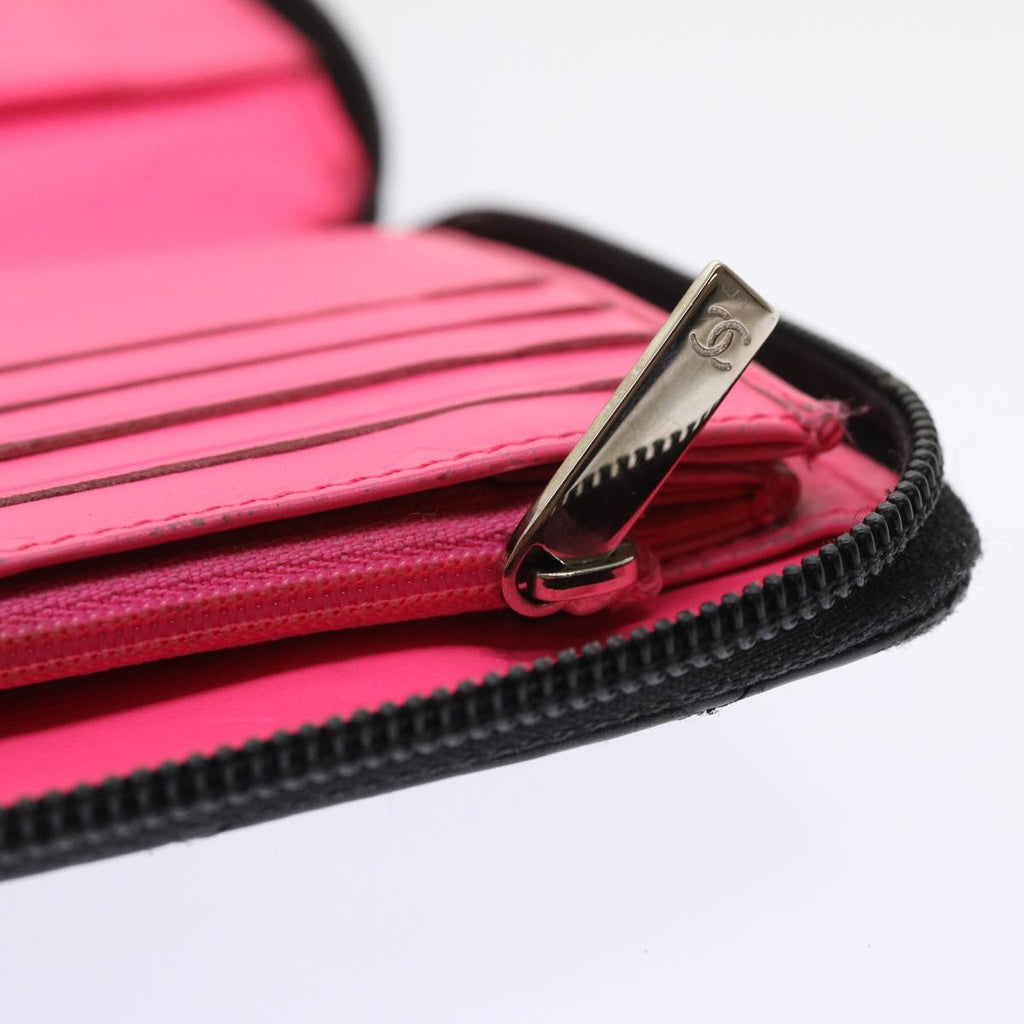 CHANEL Cambon Line Long Wallet Lamb Skin Black CC  th3796