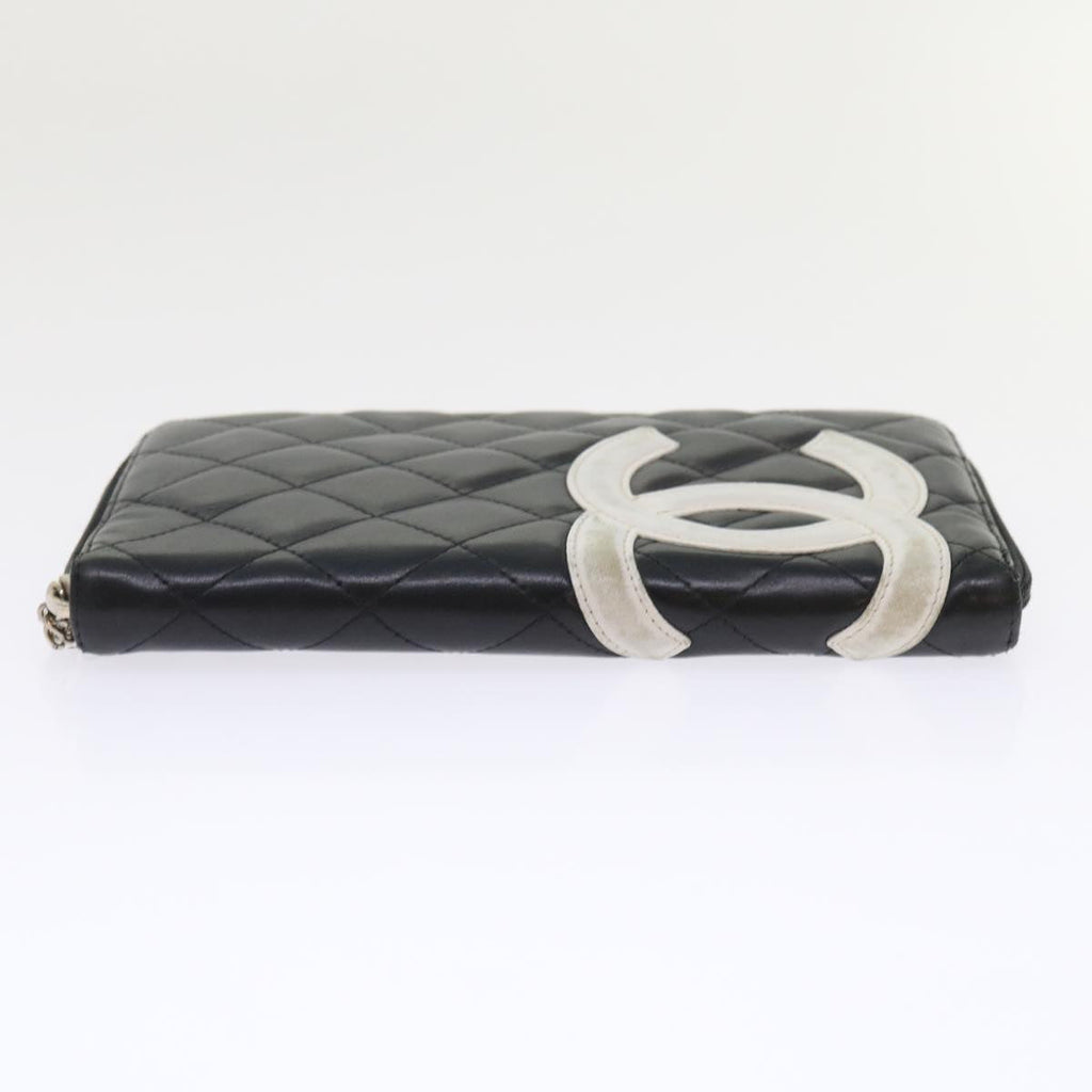 CHANEL Cambon Line Long Wallet Lamb Skin Black CC  th3796