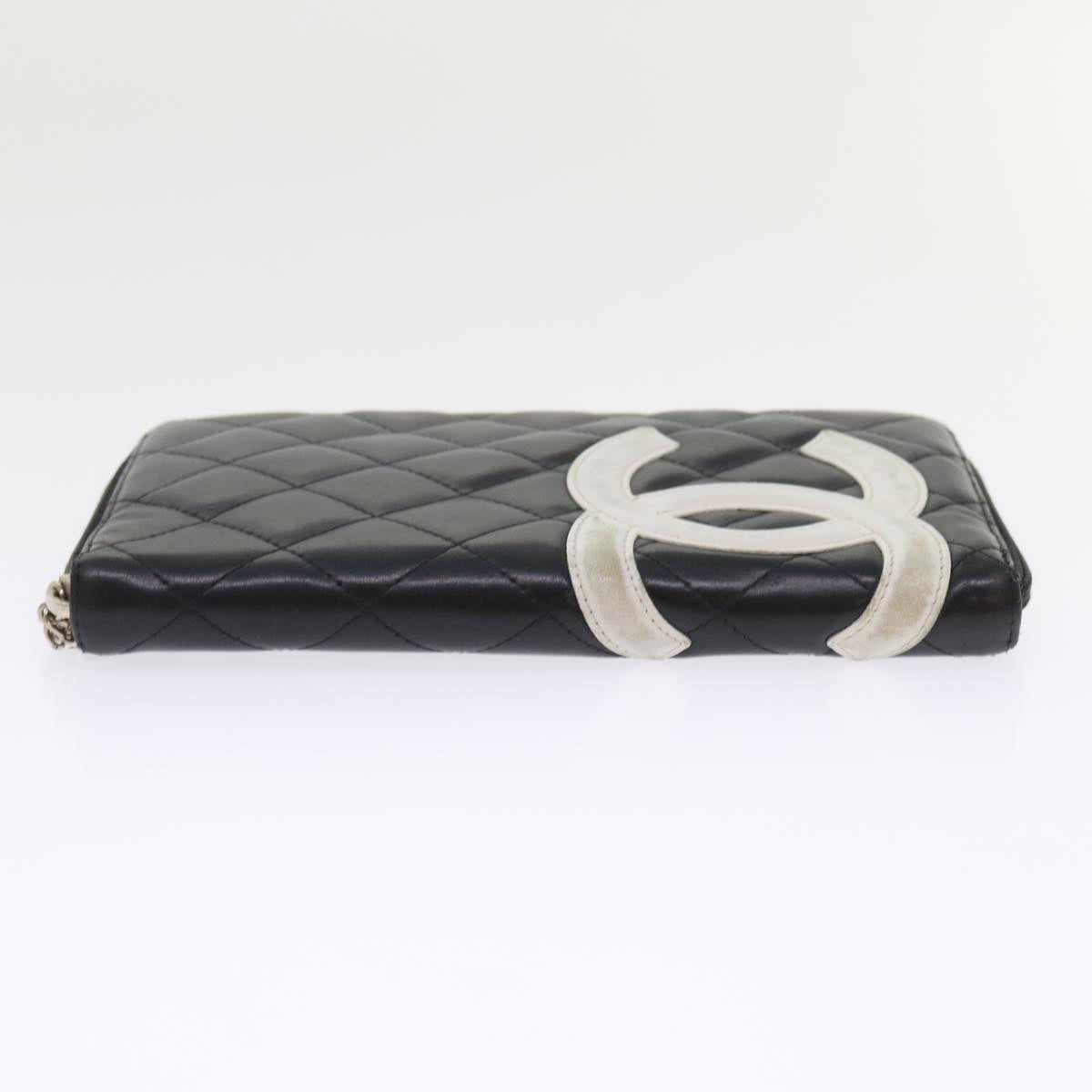 CHANEL Cambon Line Long Wallet Lamb Skin Black CC  th3796