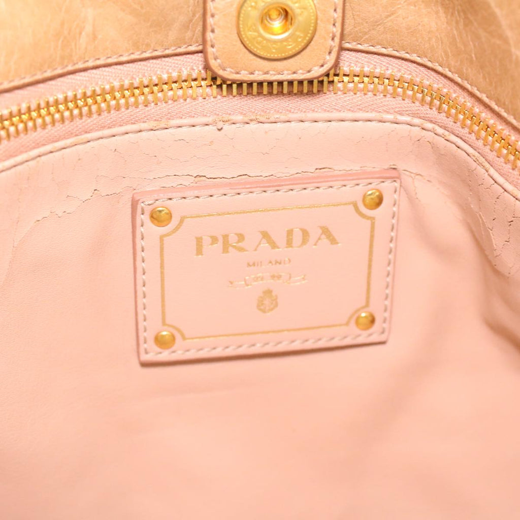 PRADA Hand Bag Leather 2Way Beige  jk135