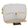 CHANEL Matelasse Chain Shoulder Bag Caviar Skin Gold White CC  am1370gA