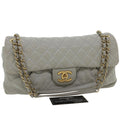 CHANEL Lamb Skin Matelasse Double Chain Shoulder Bag Gray CC  am1097g