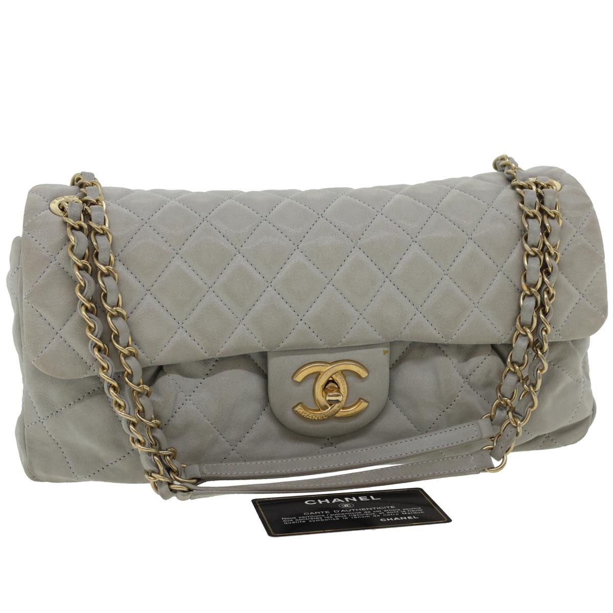 CHANEL Lamb Skin Matelasse Double Chain Shoulder Bag Gray CC  am1097g