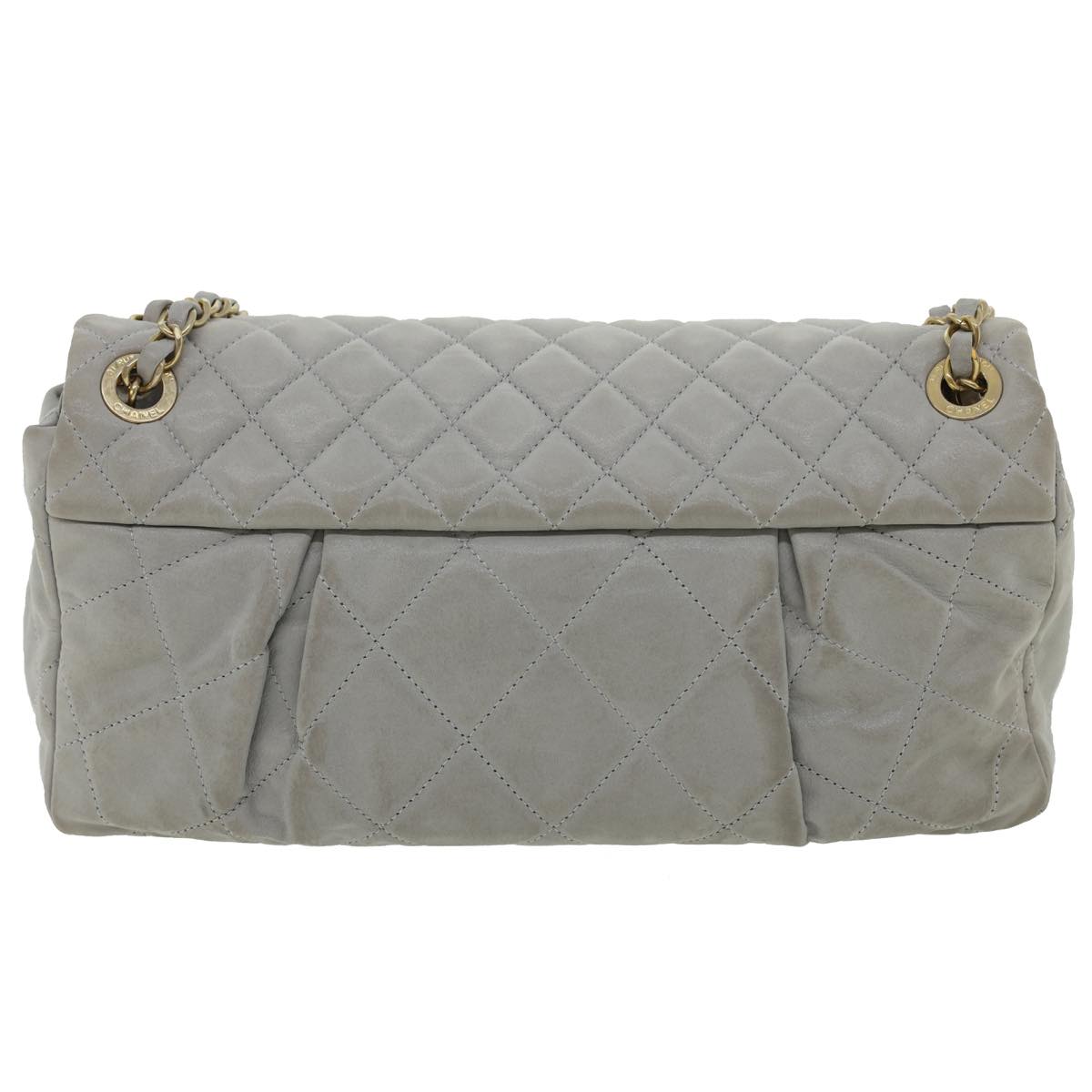 CHANEL Lamb Skin Matelasse Double Chain Shoulder Bag Gray CC  am1097g