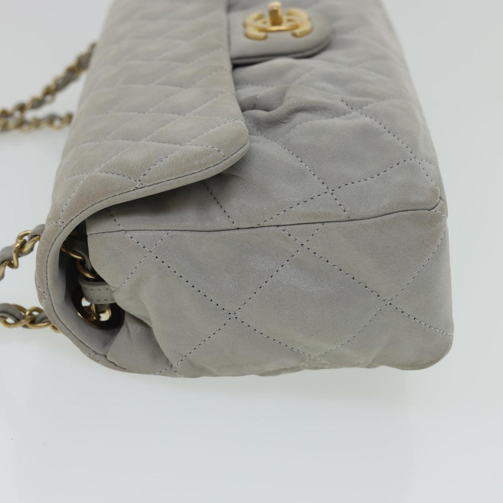 CHANEL Lamb Skin Matelasse Double Chain Shoulder Bag Gray CC  am1097g