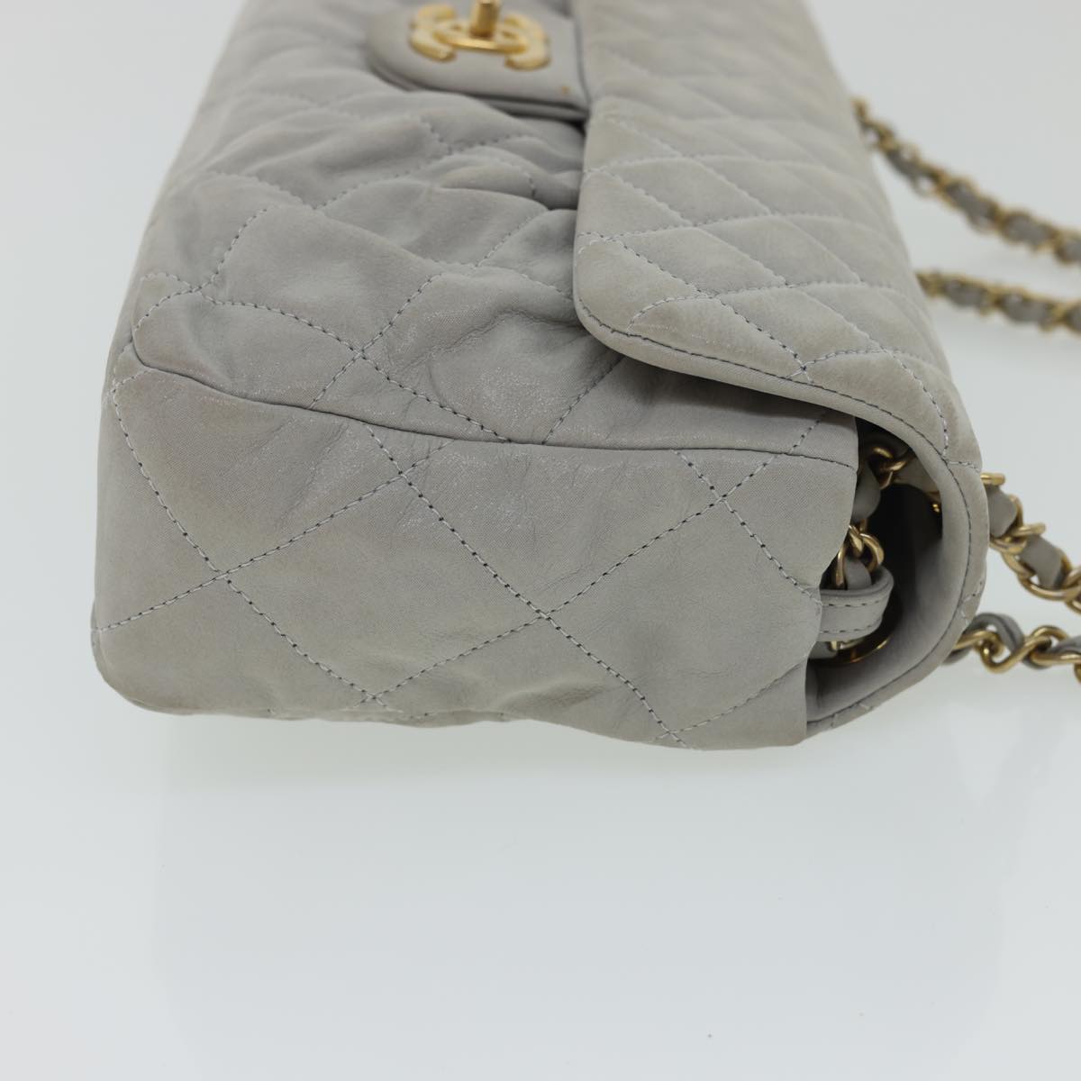 CHANEL Lamb Skin Matelasse Double Chain Shoulder Bag Gray CC  am1097g