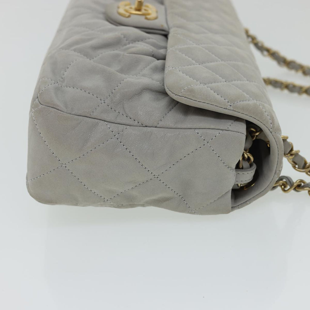 CHANEL Lamb Skin Matelasse Double Chain Shoulder Bag Gray CC Auth am1097g