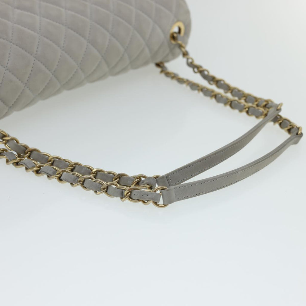 CHANEL Lamb Skin Matelasse Double Chain Shoulder Bag Gray CC  am1097g