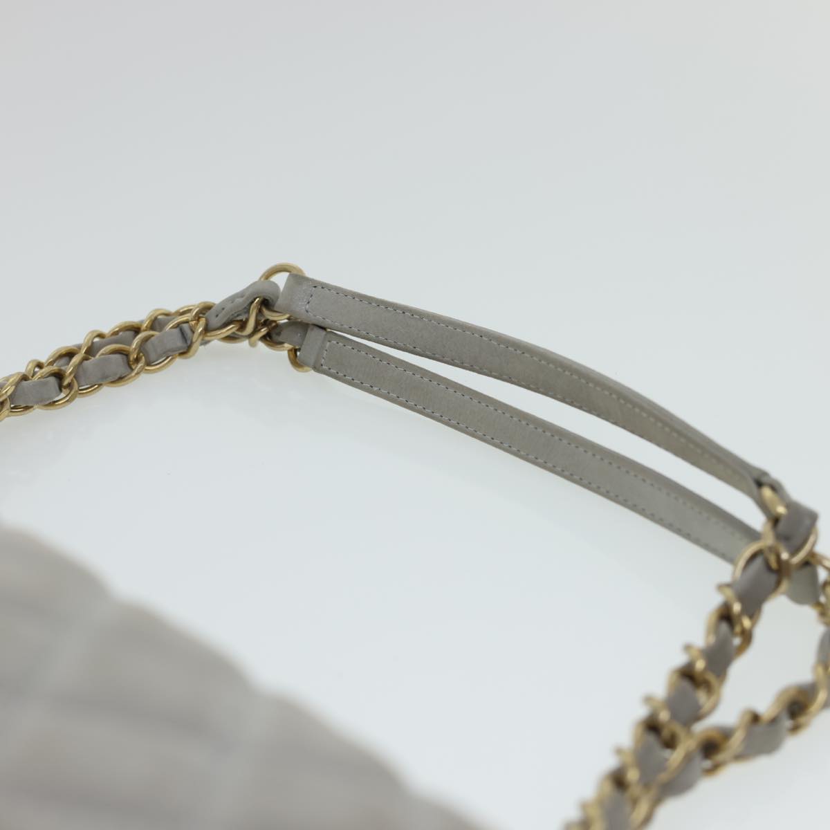 CHANEL Lamb Skin Matelasse Double Chain Shoulder Bag Gray CC  am1097g