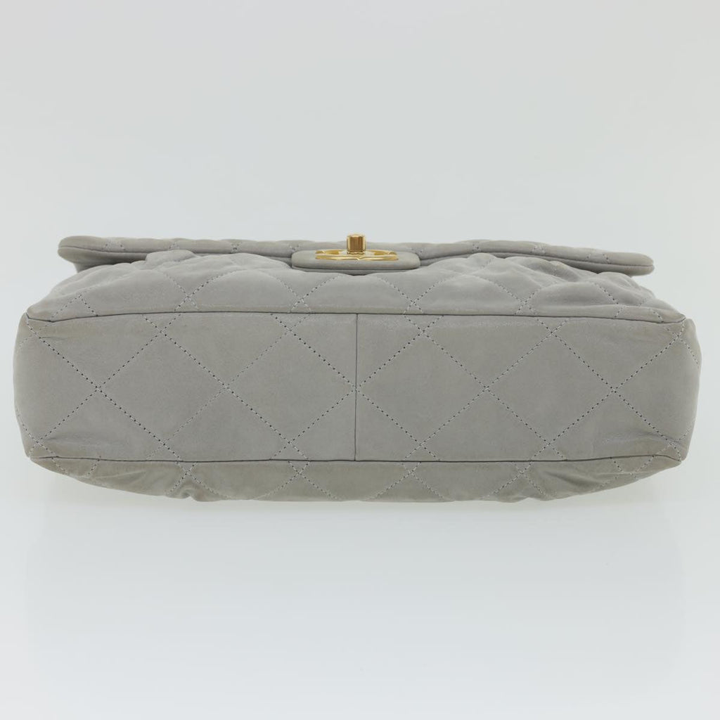 CHANEL Lamb Skin Matelasse Double Chain Shoulder Bag Gray CC  am1097g