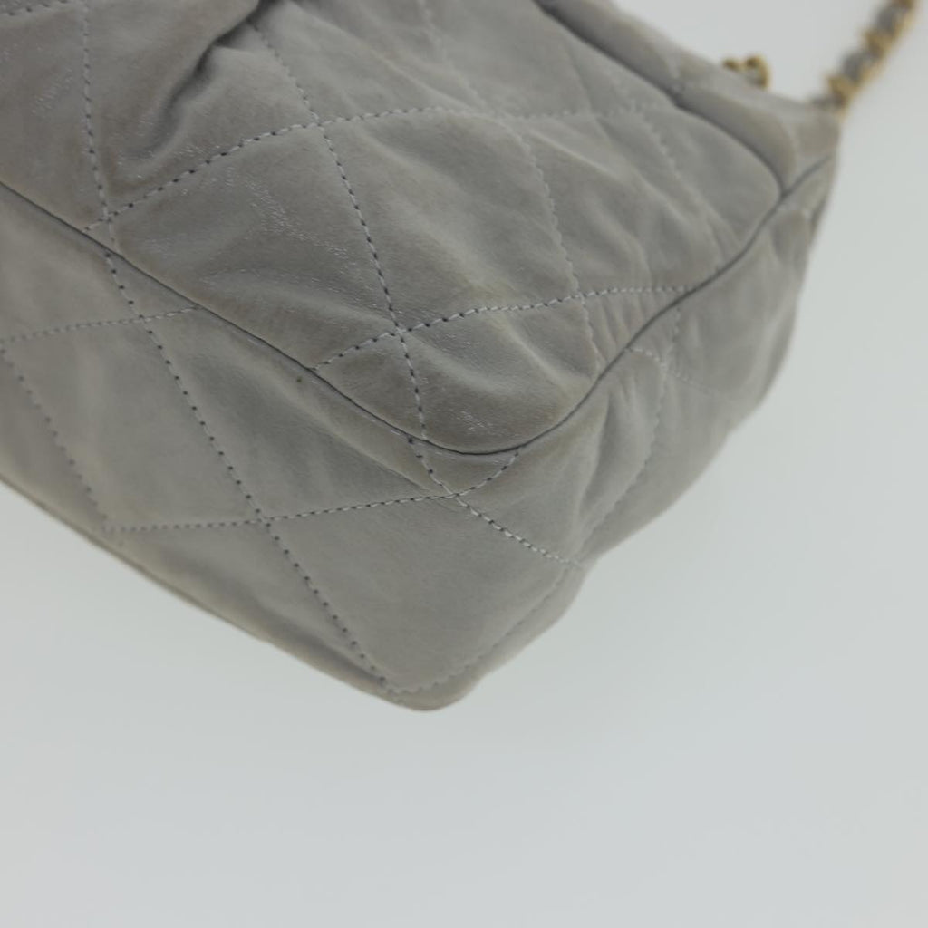 CHANEL Lamb Skin Matelasse Double Chain Shoulder Bag Gray CC  am1097g