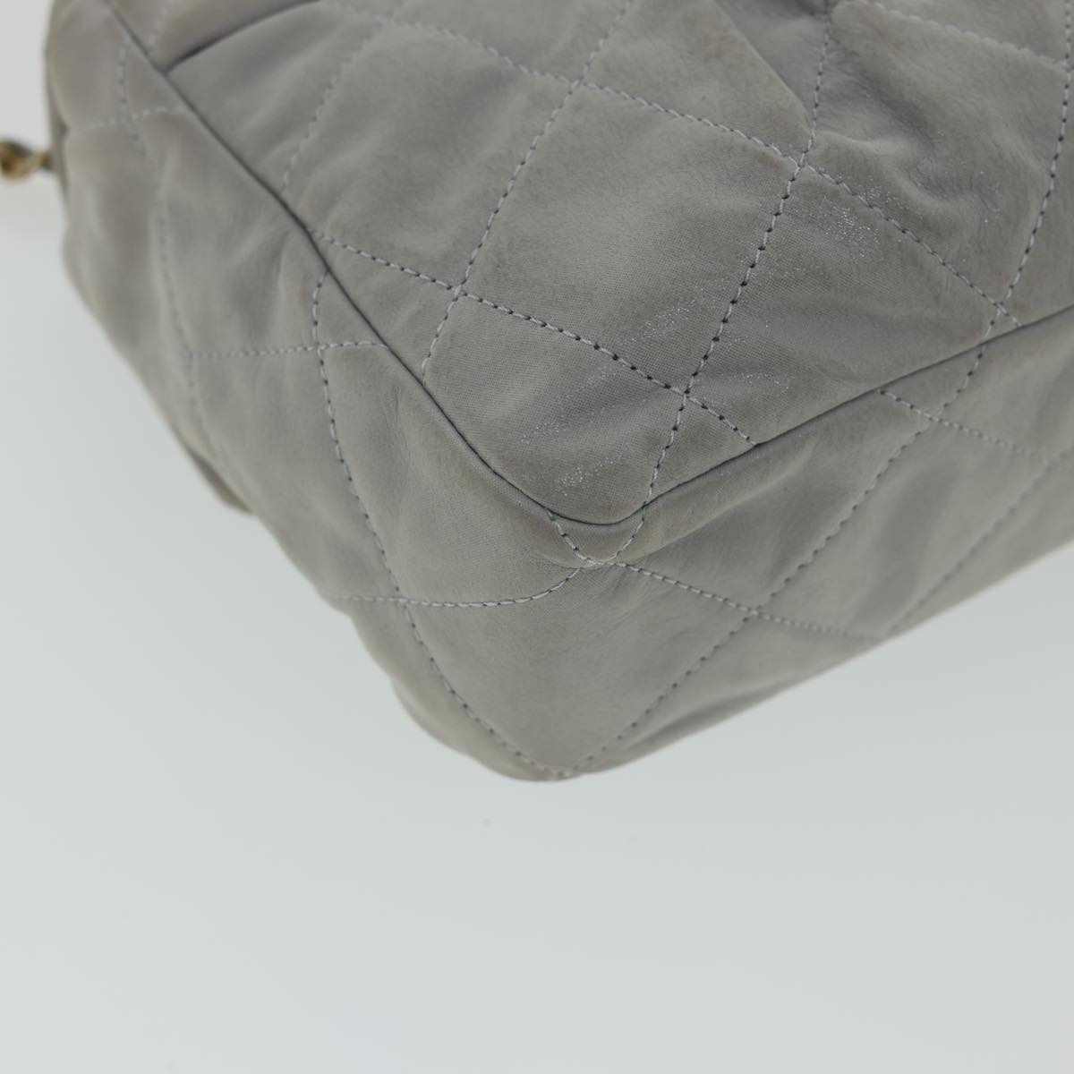 CHANEL Lamb Skin Matelasse Double Chain Shoulder Bag Gray CC  am1097g