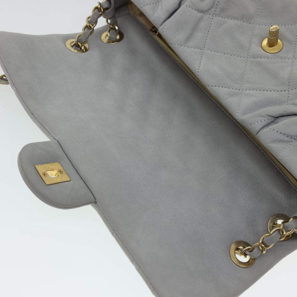 CHANEL Lamb Skin Matelasse Double Chain Shoulder Bag Gray CC  am1097g