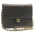CHANEL Matelasse Chain Flap Shoulder Bag Lamb Skin Black Gold CC Auth am1708gA