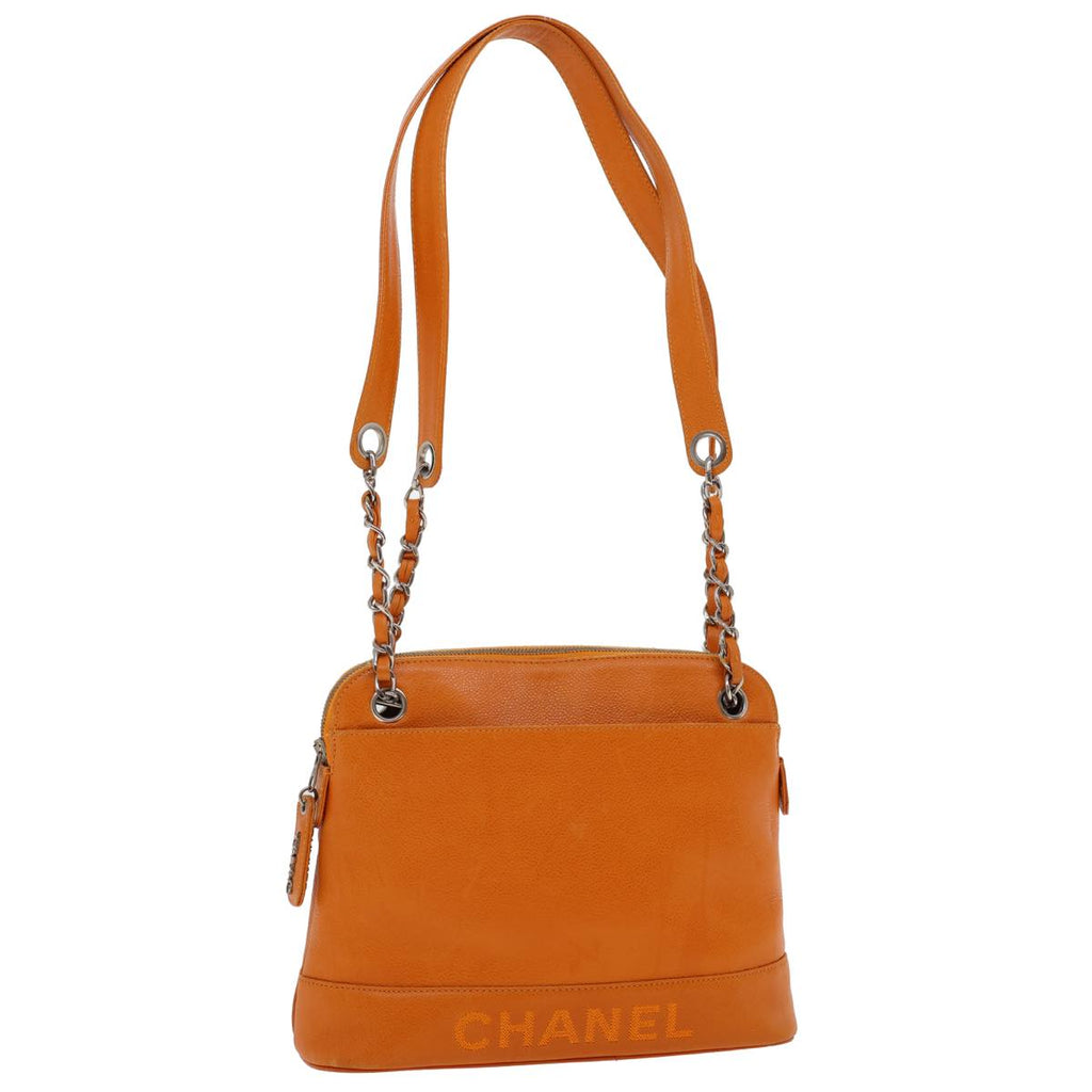 CHANEL Chain Shoulder Bag Caviar Skin Orange CC  ar8526