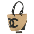 CHANEL Cambon Line Tote Bag Lamb Skin Beige Black CC  36768