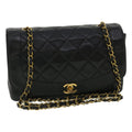 CHANEL Diana Matelasse Chain Flap Shoulder Bag Lamb Skin Black Gold  25036A