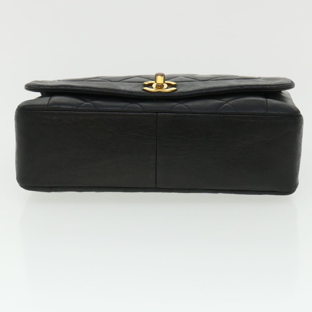 CHANEL Diana Matelasse Chain Flap Shoulder Bag Lamb Skin Black Gold  25036A