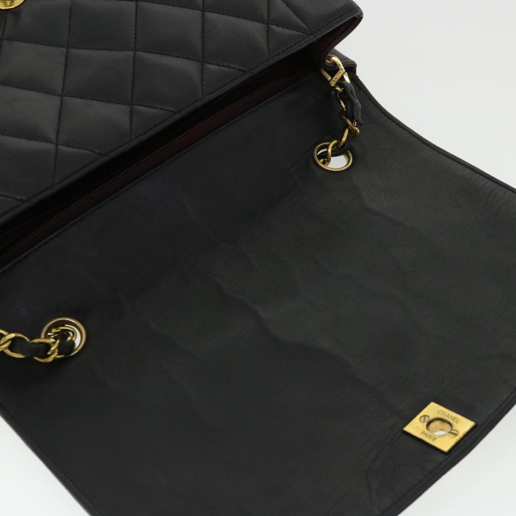 CHANEL Diana Matelasse Chain Flap Shoulder Bag Lamb Skin Black Gold  25036A