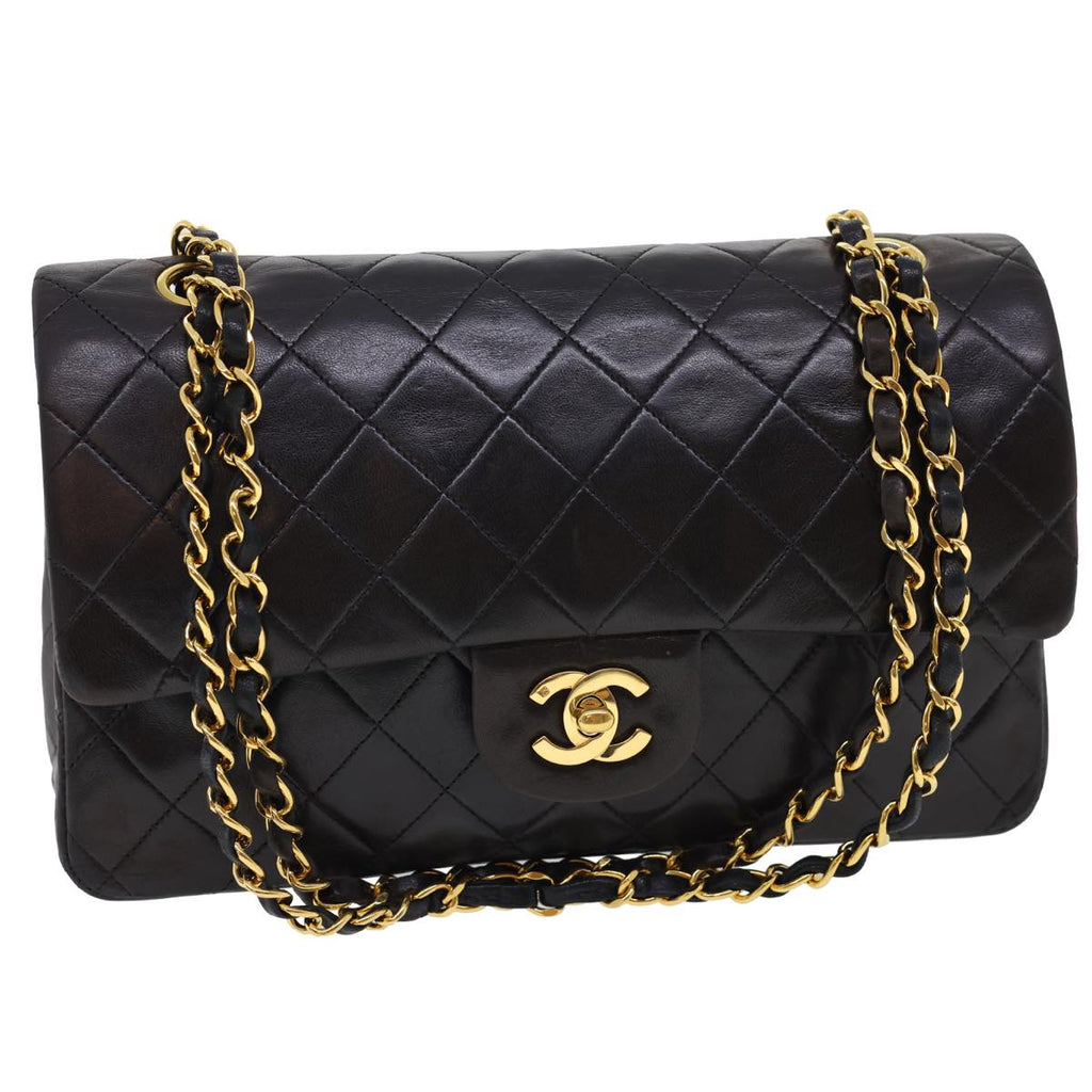 CHANEL Classic Matelasse 25 Chain Flap Shoulder Bag Lamb Skin Black  hs649A