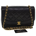 CHANEL Chain Turn Lock Diana Matelasse Shoulder Bag Lamb Skin Black  rz036A
